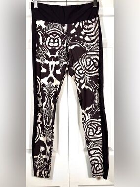 Running Bare Abstract Tribal Print Mesh Panel Leggings Size USA 4/6 (AU 10)